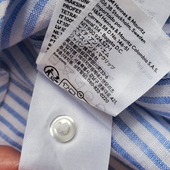 H&M 100% Linen Button Down Long Sleeve Shirt Periwinkle Blue and White Size XS - Picture 15 of 16